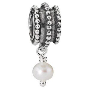 Authentic PANDORA Retired Sterling Silver Charm BEVELED PEARL DANGLE #790132P